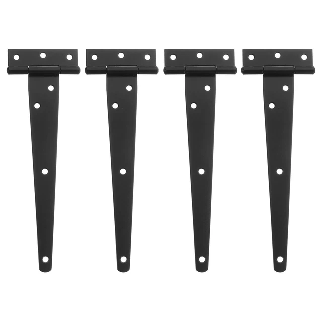 4Pcs T-Strap Door Hinges, 8" Wrought Tee Shed Gate Hinges Iron (Black)