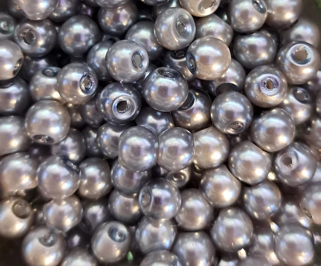 50 x 6mm Rich Silver Grey Round Glass Faux Pearl Beads Jewellery making Craft