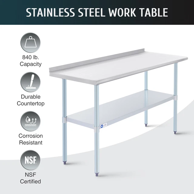 60x24 Commercial Stainless Steel NSF Work Table Backsplash Adjustable Shelf Feet