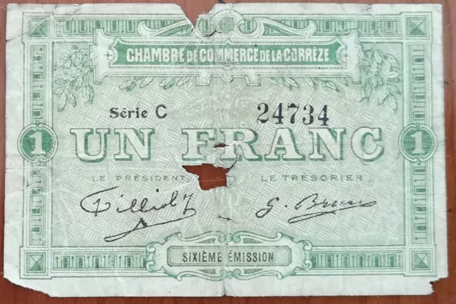 Billet 1 franc Chambre de commerce de CORREZE nécessité 1920 - série C 24734