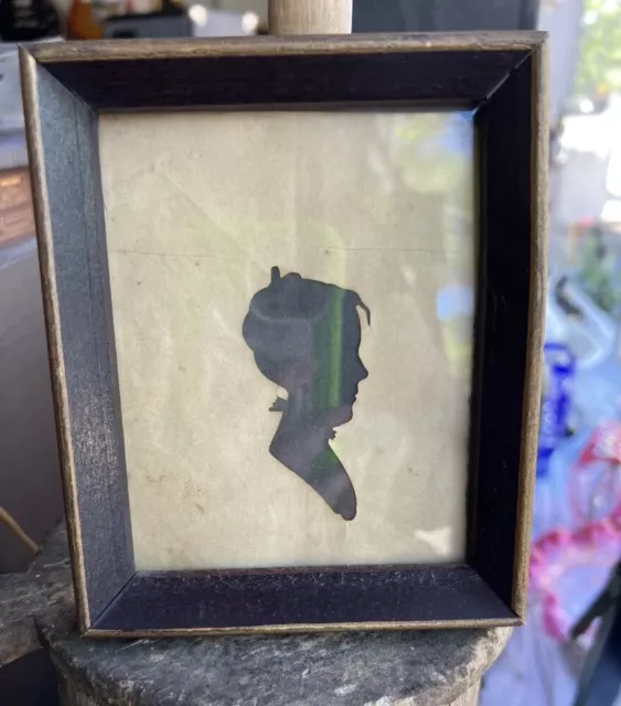 Antique Victorian Silhouette Profile Paper Cut Framed Young Lady Portrait 1830