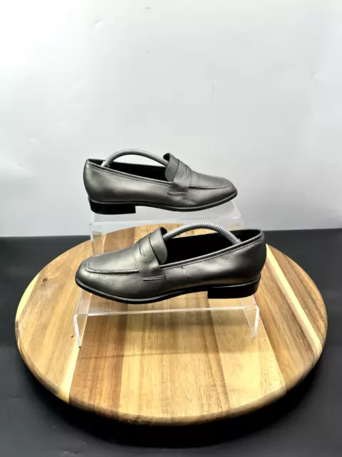 Clarks Mujer Mocasín Plano Zapatos Reino Unido 5,5 Cuero Plateado Metálico Puntera Redonda Sin Cordones