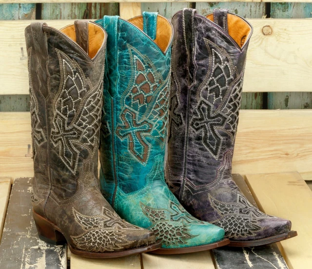 WOMENS WESTERN COWBOY Boots Angel Wings Cross Leather Snip Toe Botas