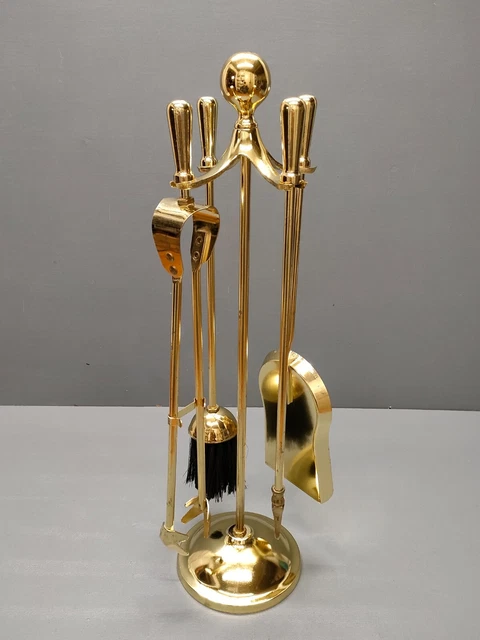 Tisonnier Ancien En Laiton Massif Et Métal Pour Cheminée 55 Cm Récupéré