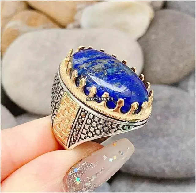 Lapis Lazuli Uomo Anello,Argento Sterling Anello da Uomo,Unico Gioielli,Fatto a 3