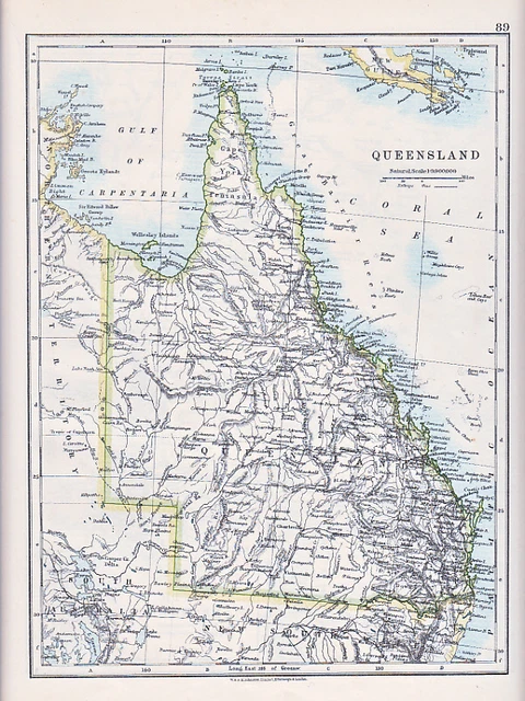 1912 Landkarte ~Australia~ Queensland Neu Guinea