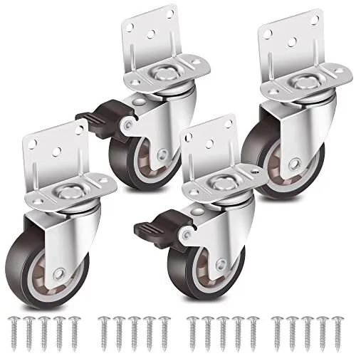 Side Mount Casters 2 Inch L-Shaped Small Rubber Caster Set of 4 with Load