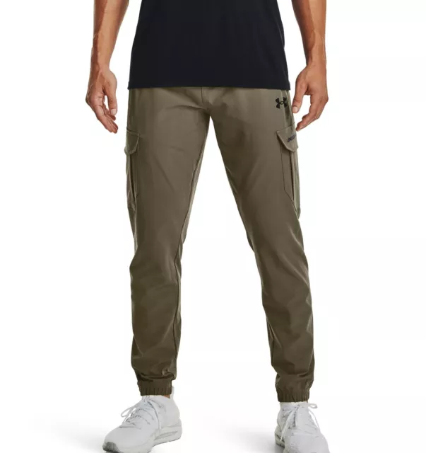 Under Armour UOMO IN Tessuto Wordmark Cargo Pantaloni Tuta Verde Smart Casual Ua