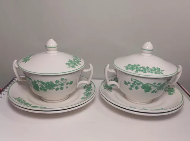 2 Vintage Spode Copeland Soup Bowls With Lids And Saucers Collectible