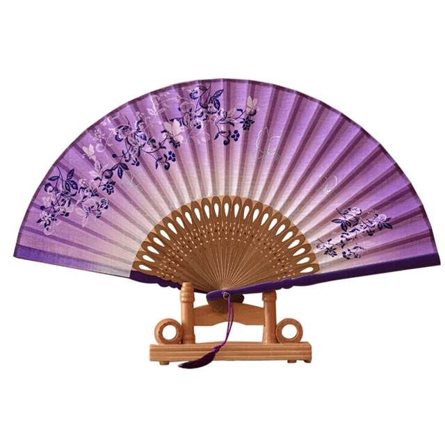 Manifesti pieghevoli bambù stile donna e floreale con nappa (viola + nero)
