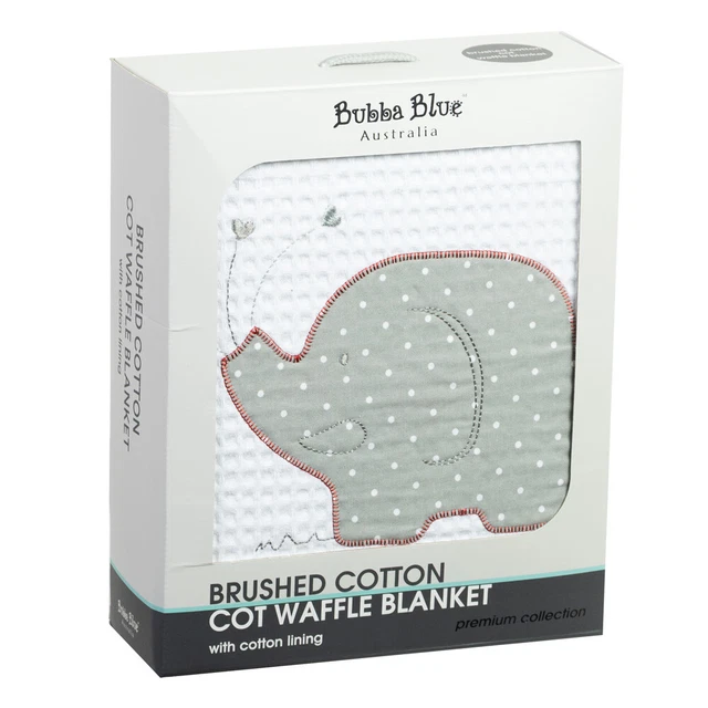 NEW Bubba Blue Petit Elephant Waffle Cot Blanket Grey