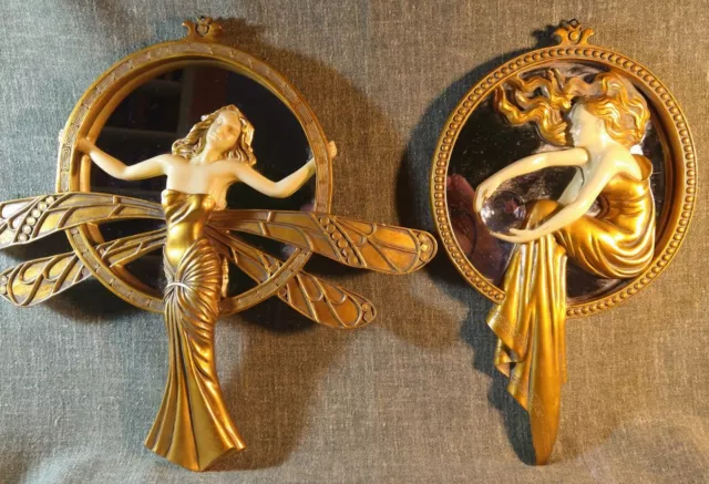 DESIGN TOSCANO Set DRAGONFLY FAIRY & LADY OF THE LAKE Art Nouveau WALL MIRRORS