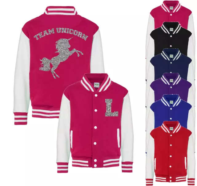 Personalised Team Unicorn Kids Varsity Jacket American Style Collage Jacket