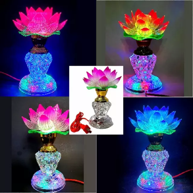 ALL IN ONE Color Changing 8" LOTUS LIGHT LAMP  Home Decor,Temple,Gift