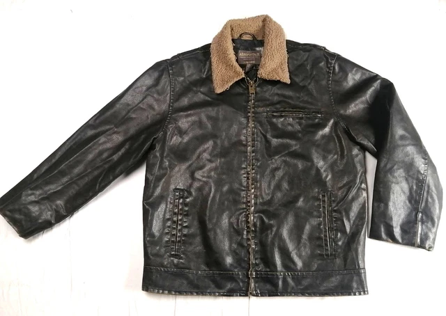 Aeropostale Vintage Mens XL Dark Brown Faux Leather Bomber Jacket Quilted inside