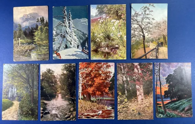 9 NICE Landscape Mixture Greetings Antique Postcards. Colorful. Paintings Style