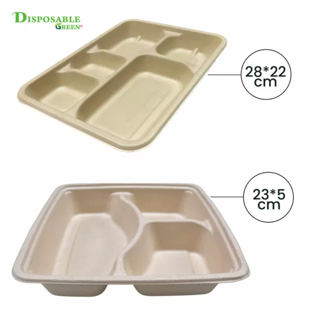 3/5 Compartment Bagasse Tray Compostable Rectangular/Square Platter With Lids