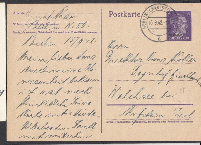 zJ455/ Ostland Ganzsache 2 oo BERLINVERWENDUNG -  Walchsee OSTMARK
