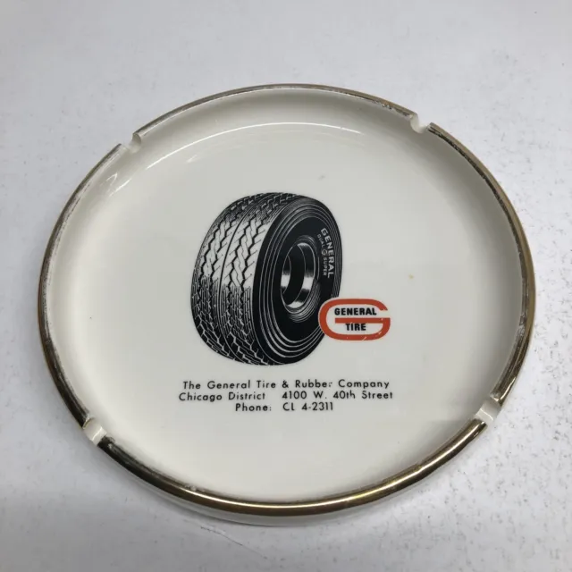 Vintage 7” General Tire Porcelain Ashtray Chicago IL District