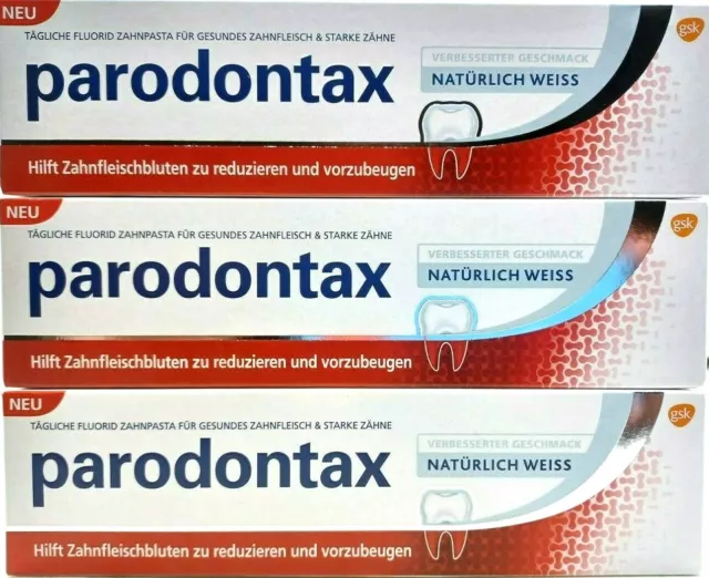 3 x  Parodontax Natürlich Weiß Zahnpasta Zahncreme natürlich aufhellend 3 x 75ml