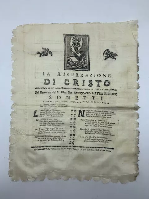 La risurrezione di Cristo solennizzata in Bra. Stampa tipografica su seta, 1759