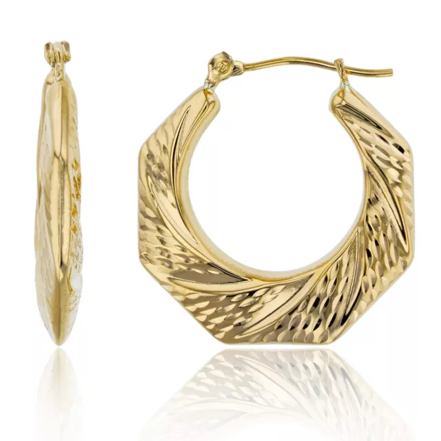 1& ITALIAN OCTAGON Diamond Cut Hoop Earrings Real 14K Yellow Gold $184. ...