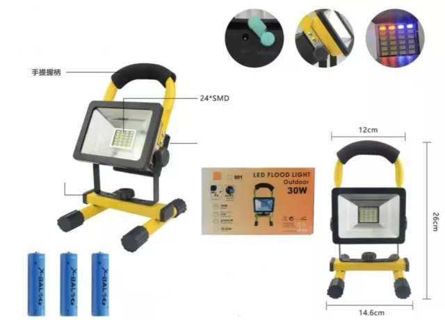 Faro Faretto Led Ricaricabile Portatile Torcia Emergenza Lampada 30 W