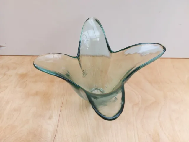 Studio Art Recycled Green Glass 4 Petal Tulip Vase Candle Holder Made In Spain 2