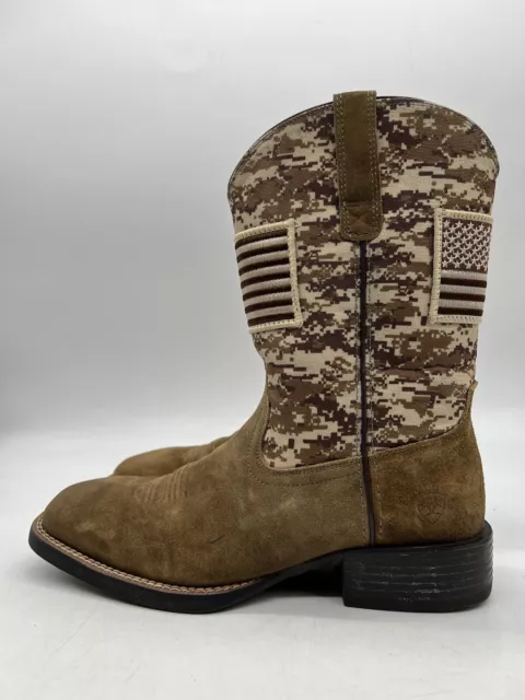 ARIAT SPORT PATRIOT Brown Suede Leather/Camo Square Toe Western Boots ...