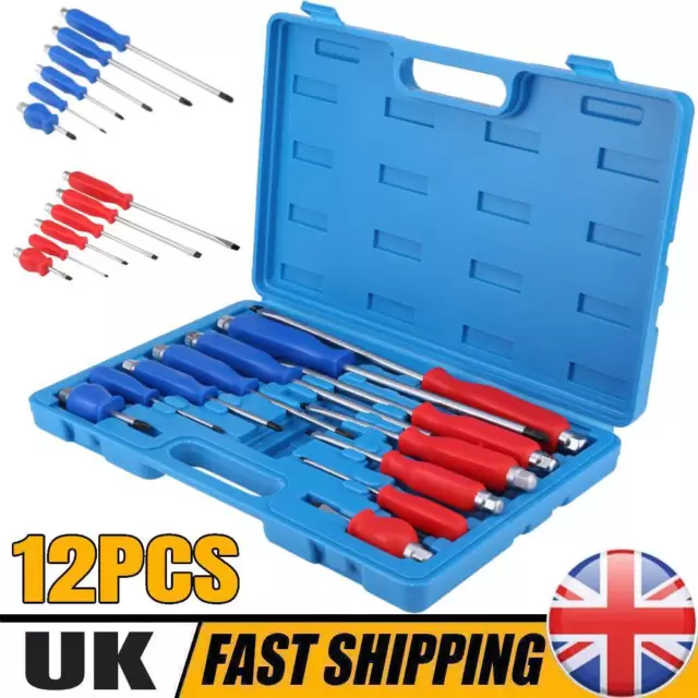 12pc Screwdriver Set Magnetic Tip Hex Impact Bolster Handles Mechanics Engineers