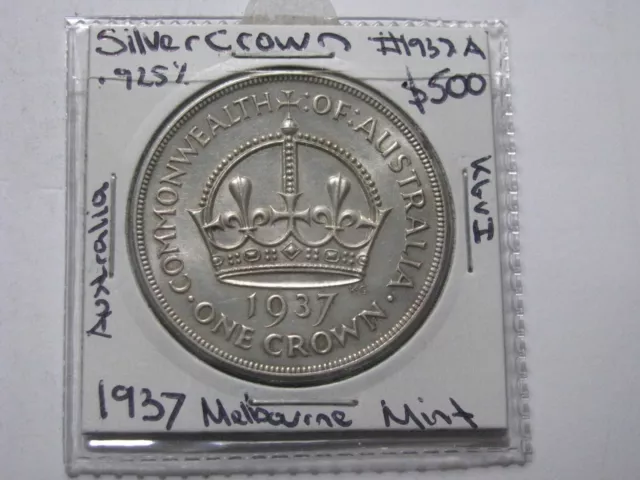1937  5 Shillings One Crown Coronation Silver AG 925 Coin  Five Shilling #37.A2