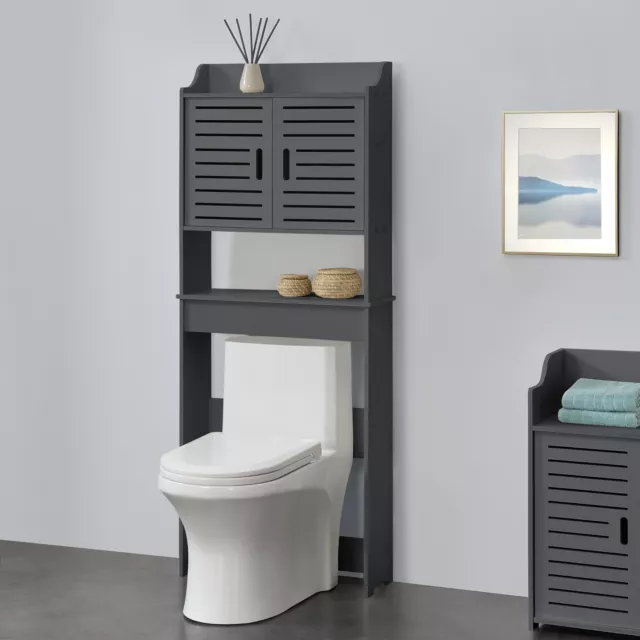 Mueble para baño Auxiliar sobre Inodoro o Lavadora 2 Puertas y 2 Estantes Gris