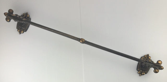 Vintage Antique Brass Fleur De Lis Metal Bathroom Towel Rack Bar 29.5"  Metal