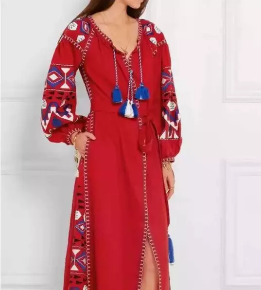 TAGLIA GRATUITA Maxi Abito Boho Donna Ricamato Stile Folk Etnico Abiti Split 3