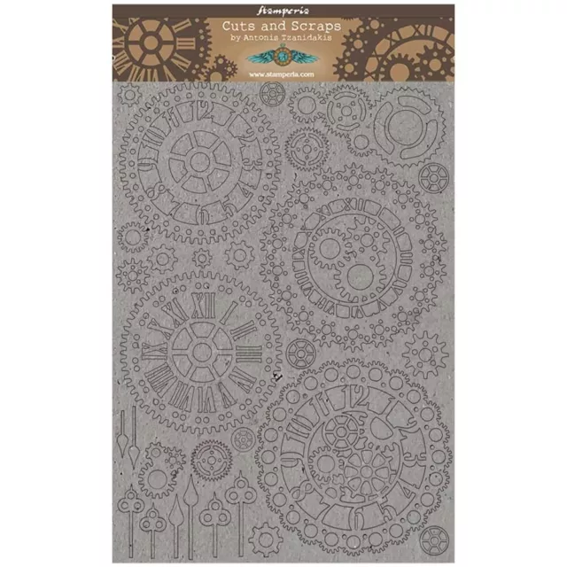 New Stamperia Greyboard A4 Cut-Outs - SIR VAGABOND - GEARS & CLOCKS