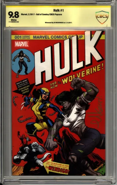 Marvel- Hulk #1 (2017) CBCS 9.8 Signed McGuinness/Hall Of Comics Popcorn Cvr C