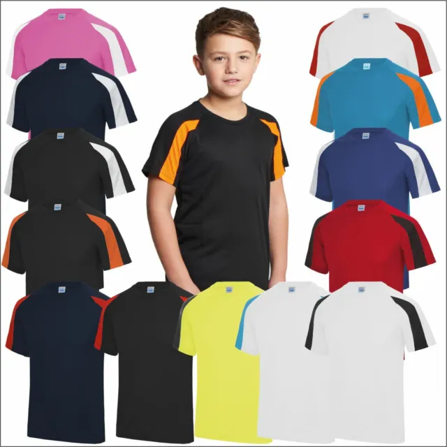 AWDis Kids Cool Contrast T-Shirt 100% Polyester Casual Sports Teamwear Tee Shirt