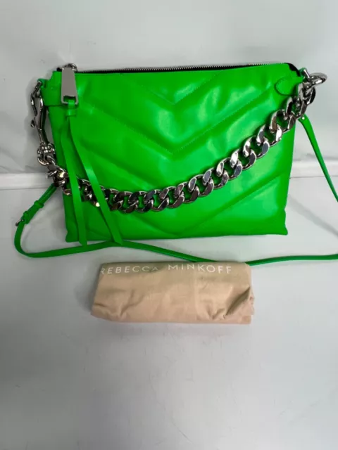 Rebecca Minkoff Edie Maxi Leather Crossbody Neon Green New & Dust Bag