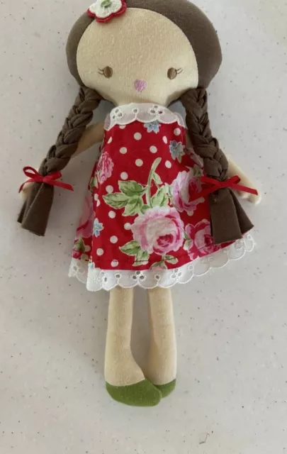 ALIMROSE Girls ROSIE DOLL IN RED FLORAL Brown Hair Adorable Rag Doll