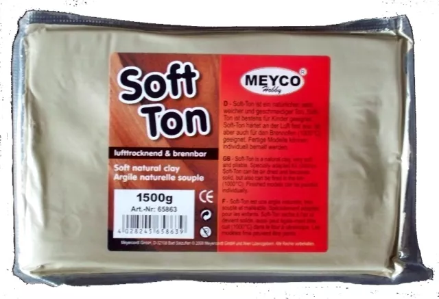 1,5 Kg Soft Ton  weiß  Modelliermasse Knetmasse lufthärtend, brennbar