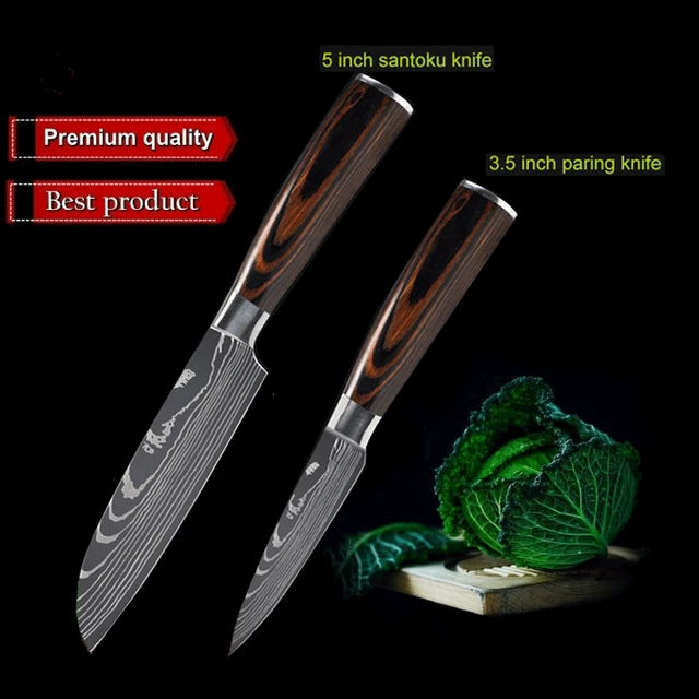 2 Stück Küchenmesser Set Edelstahl Damaskus Muster Scharf Kochmesser Geschenk DE