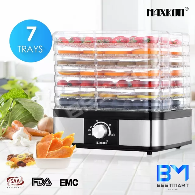 Maxkon 7 Tray Food Dehydrators Fruit Dryer Beef Jerky Maker Home Stainless Black