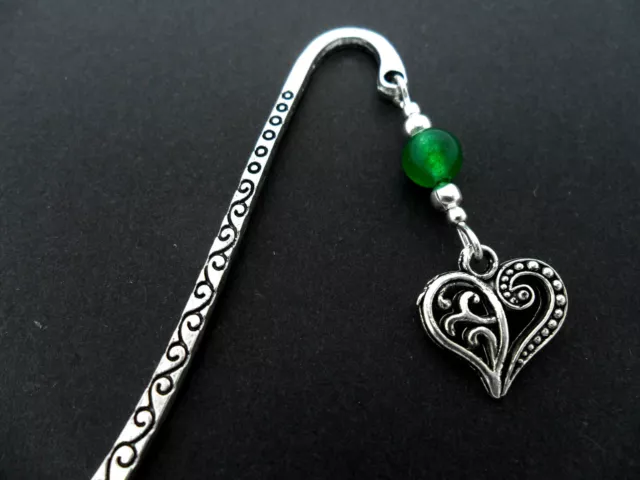 A Tibetan Silver  Green Jade  Bead   & Heart Charm Bookmark. New.