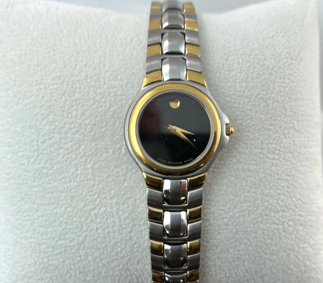Ladies 2Tone MOVADO PORTICO Black Museum Dial St. Steel Swiss Quartz Watch