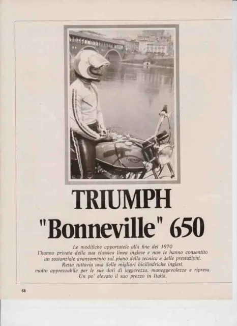 advertising Pubblicità TEST MOTO TRIUMPH BONNEVILLE 650 '72-MAXIMOTO MOTOINGLESI