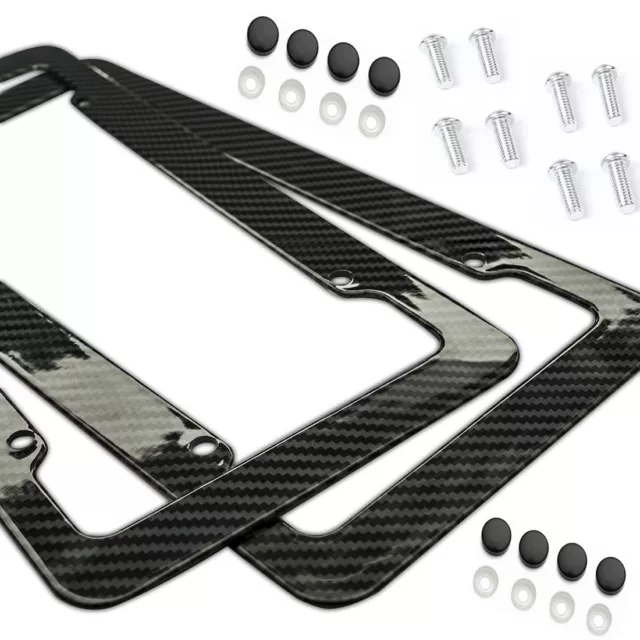 Plastic Carbon Fiber Style License Plate Frames For Front & Rear Braket 2pc Set