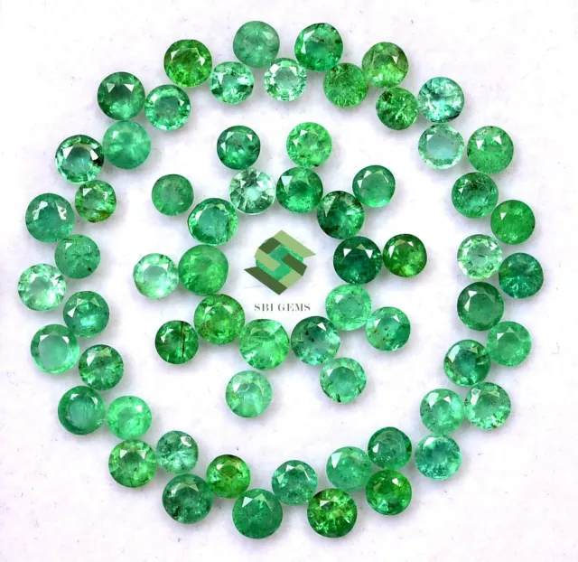 Natural Emerald Round Cut 3.25 mm To 3.75 mm Lot 65 Pcs Calibrated Loose Gems