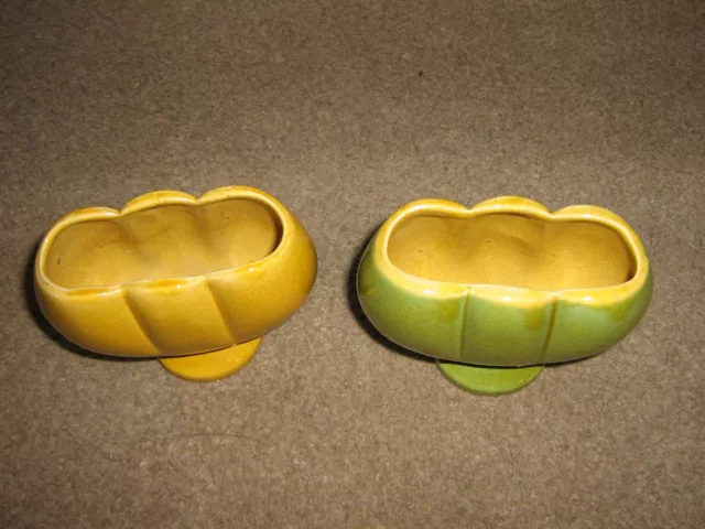 Brixham Pottery-Devon-Two Glazed Matching Style Retro Vases-Green & Amber-Lovely