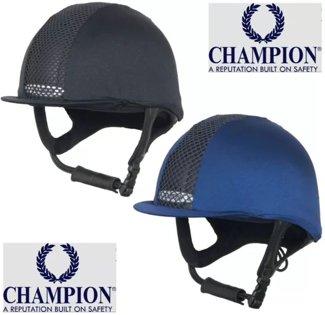 Champion Ventair Cap Cover Stretchy Mesh Jockey Skull Helmet Hat Silk Black/Navy