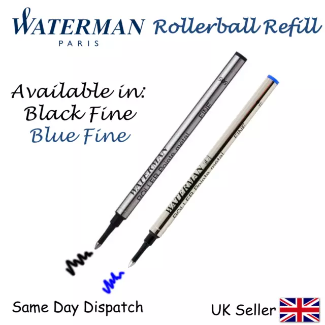 Genuine Waterman Rollerball Refill - Fine -  Black & Blue